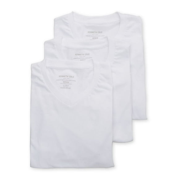 Men's Kenneth Cole 52T1001 100% Cotton V-Neck Undershirt - 3 Pack (033 White S)