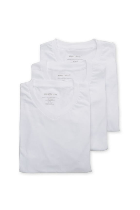 Men's Kenneth Cole 52T1001 100% Cotton V-Neck Undershirt - 3 Pack (033 White S)