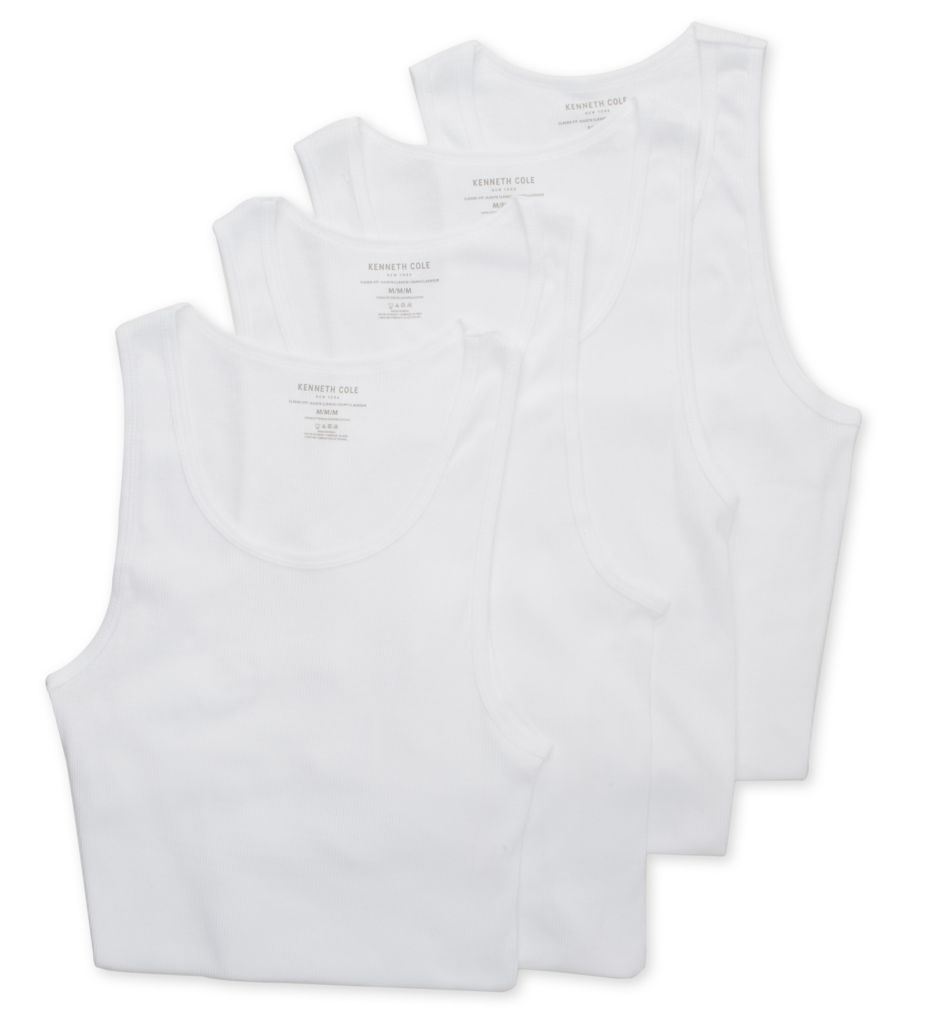 Men s Kenneth Cole 52T1016 100 Cotton Ribbed Tank Undershirt 4 Pack 