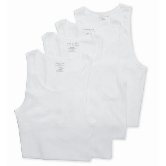 Men's Kenneth Cole 52T1016 100% Cotton Ribbed Tank Undershirt - 4 Pack (033 White XL)