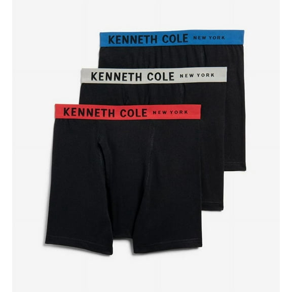 Men's Kenneth Cole 52W1000 Classic Fit Cotton Stretch Boxer Brief - 3 Pack (Black Multi L)