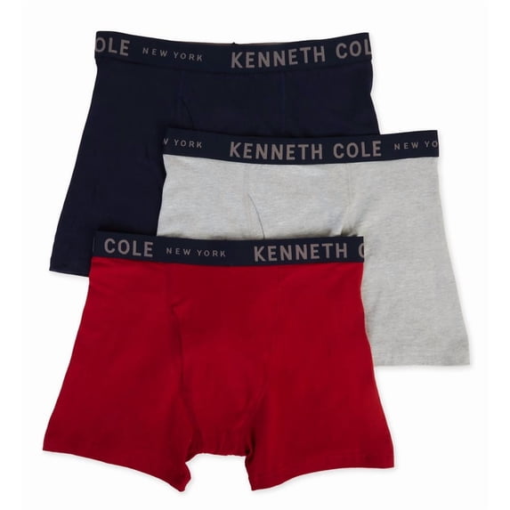 Men's Kenneth Cole 52W1000 Classic Fit Cotton Stretch Boxer Brief - 3 Pack (Navy/Red/Grey L)