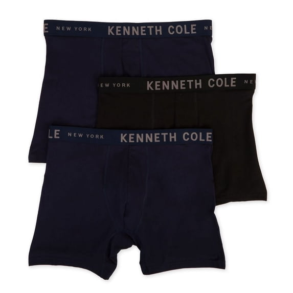 Men's Kenneth Cole 52W1006 Pima Cotton & Modal Stretch Boxer Brief - 3 Pack (Navy/Navy/Black L)
