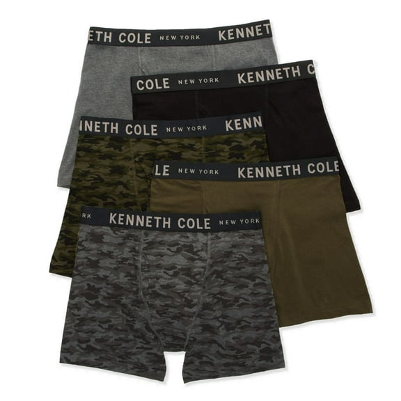 Men's Kenneth Cole 52W1018 Classic Fit Cotton Stretch Boxer Brief - 5 Pack (Black/Camo/Charcoal S)