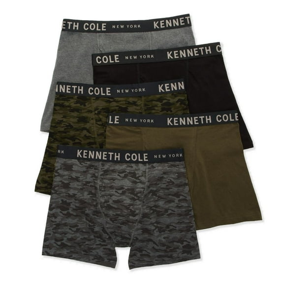 Men's Kenneth Cole 52W1018 Classic Fit Cotton Stretch Boxer Brief - 5 Pack (Black/Camo/Charcoal XL)