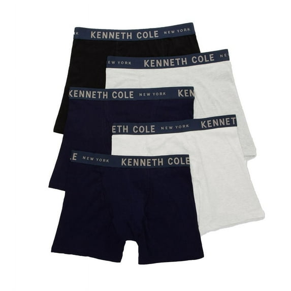 Men's Kenneth Cole 52W1018 Classic Fit Cotton Stretch Boxer Brief - 5 Pack (Black/Navy/Grey M)