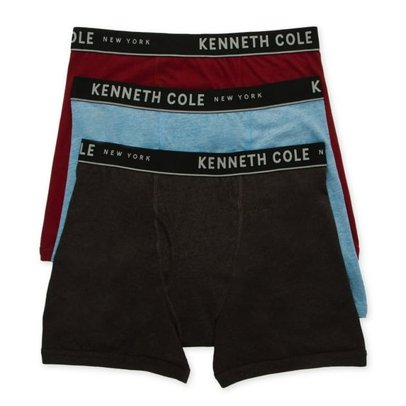 Men's Kenneth Cole 52W1019 100% Cotton Classic Fit Boxer Brief - 3 Pack (Black/Red/LightBlue S)