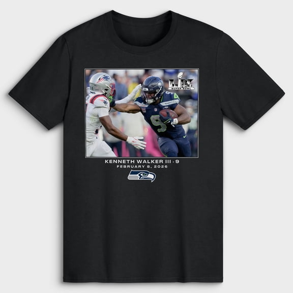 Men's Kenneth Walker III Black Seattle Seahawks NFL Flash Features Super Bowl LX T-Shirt