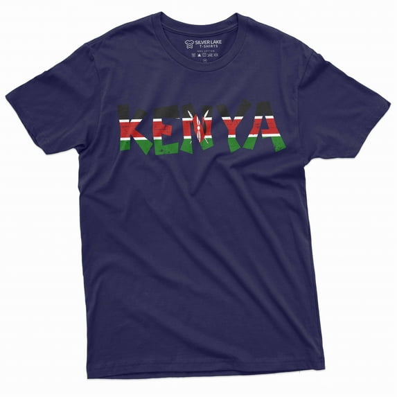 Men's Kenya T-shirt Jamhuri ya Kenya Kenyan Flag coat of arms country nation independence day tee (Medium Navy Blue)