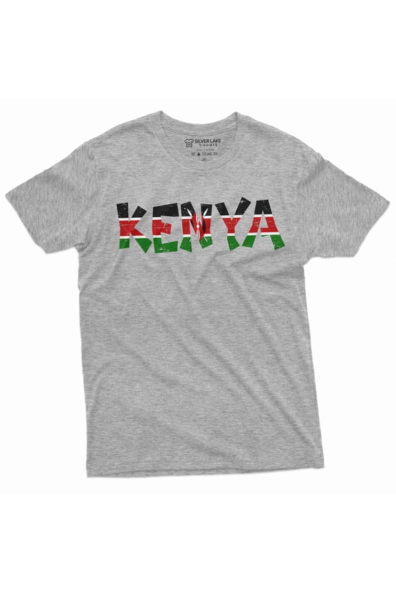 Men's Kenya T-shirt Jamhuri ya Kenya Kenyan Flag coat of arms country nation independence day tee (Small Grey)