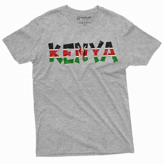 Men's Kenya T-shirt Jamhuri ya Kenya Kenyan Flag coat of arms country nation independence day tee (X-Large Grey)