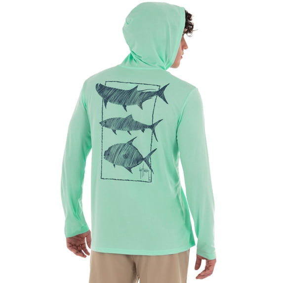 Men's Keys Slam Scribble Long Sleeve Green Performance Hoodie w/ Pocket (L)