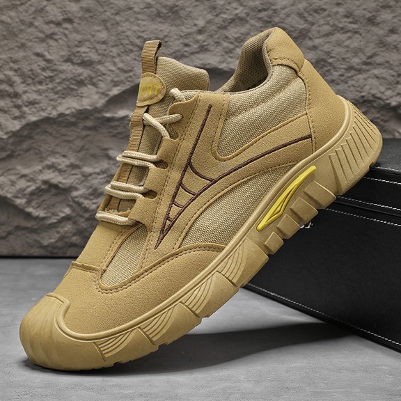 Men's Khaki Canvas Mid Top Casual Shoes Wear Resistant Non Slip Outdoor Work Walking Sneakers