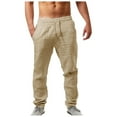 thumbnail image 1 of Men's Khaki Chino Work Pants Casual Cotton Linen Flat Front Summer Trousers Lightweight Breathable Wind Resistant, 1 of 9