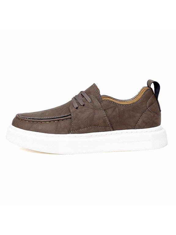 Men's Khaki Minimalist Platform Casual Shoes, Lace-Up Loafers with White Sole