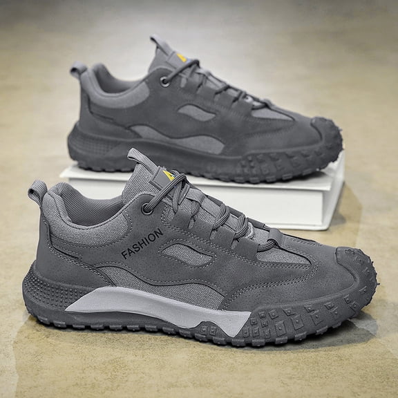 Men's Khaki Outdoor Hiking Shoes Upper & Rubber Sole, Breathable Lace-Up Trail Boots for Camping,,, - Slip-Resistant All-Terrain Traction and Casual Wear - Durable Rugged Adventure Footwear