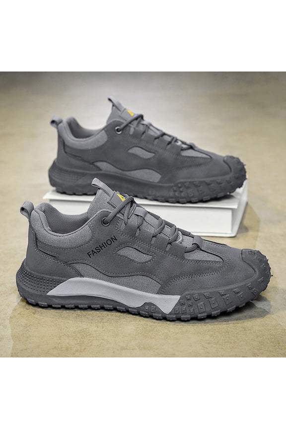 Men's Khaki Outdoor Hiking Shoes Upper & Rubber Sole, Breathable Lace-Up Trail Boots for Camping,,, - Slip-Resistant All-Terrain Traction and Casual Wear - Durable Rugged Adventure Footwear