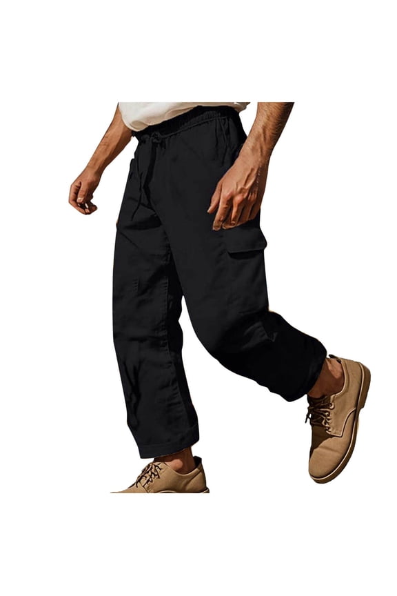 Men's Khakis Mens Relaxed Fit Dress Pants Work Pants for Men Cotton Linen Stretch Loose Comfy Cargo Pants Solid Color Lightweight Outdoor Hiking Trousers