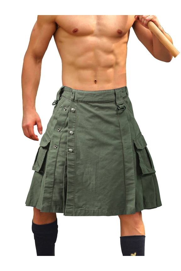 Men's Kilt Camo Scottish Utility Kilt, 25" Mens Kilt, Irish Highland Hybrid Kilts with Pockets