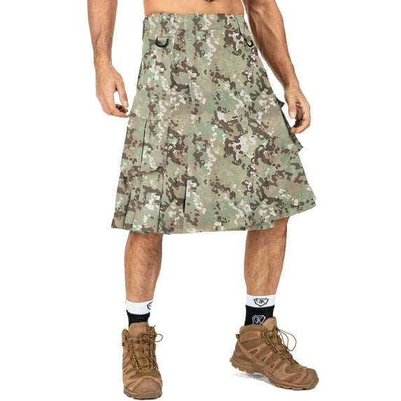 Men's Kilt Camo Scottish Utility Kilt, 25" Mens Kilt, Irish Highland Hybrid Kilts with Pockets
