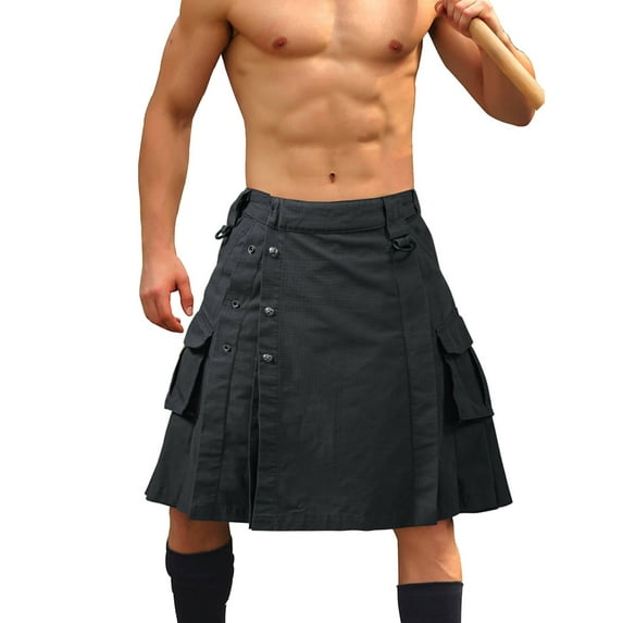 Men's Kilt Camo Scottish Utility Kilt, 25" Mens Kilt, Irish Highland Hybrid Kilts with Pockets