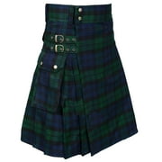 Mens Kilt Modern Tartan Kilt Scottish Tradition Pleated High Waist Pocket Kilt with Leather Buckle Trim