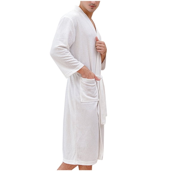 Men's Kimono Robe, Lightweight Soft Spa Shower Bathrobe, Hotel Lounge Robes for Men