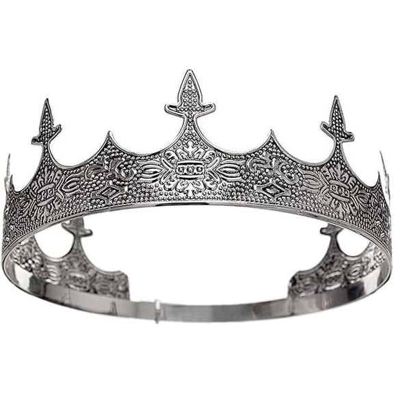 Men's King Crown Costume Headpiece,Halloween, Cosplay, Birthday Party, Reusable Adjustable Metal Crown（Silver）