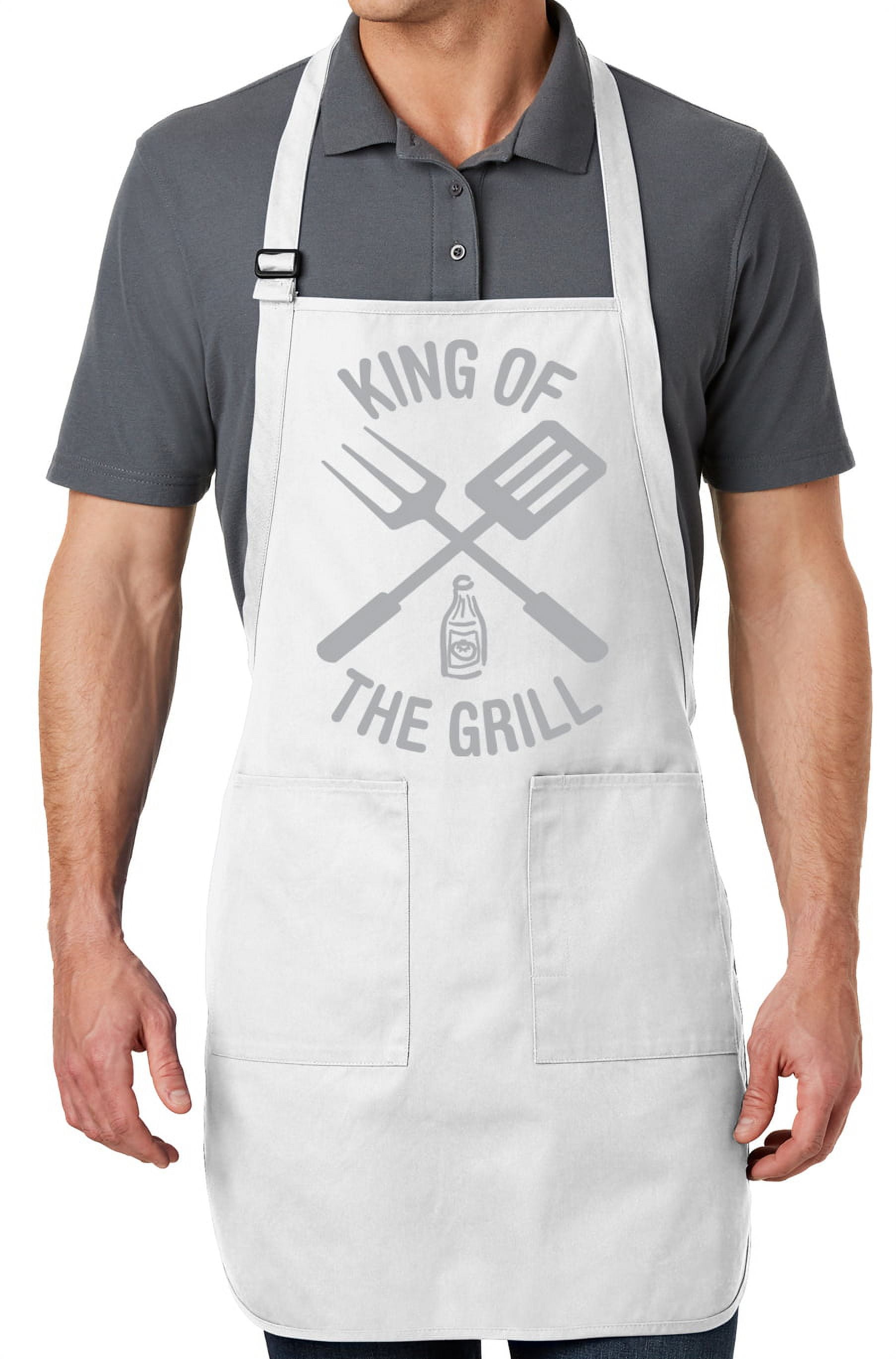 Men's King of the Grill Full-Length Apron with Pockets - White