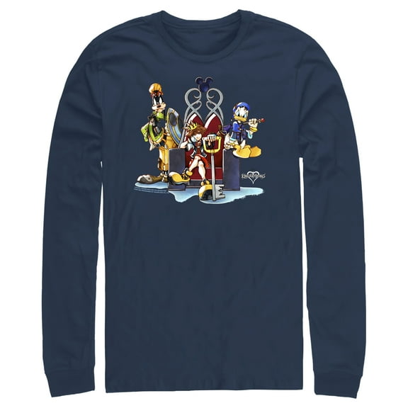 Men's Kingdom Hearts 1 King of Hearts  Long Sleeve Shirt Navy Blue Medium