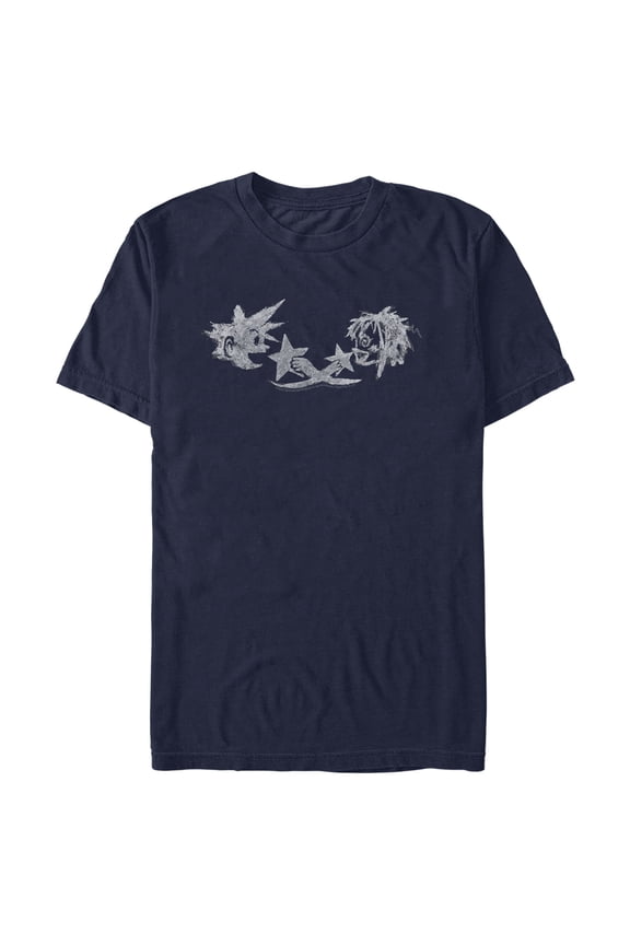 Men's Kingdom Hearts 1 Sora and Kairi Doodle Graphic Tee Navy Blue Medium
