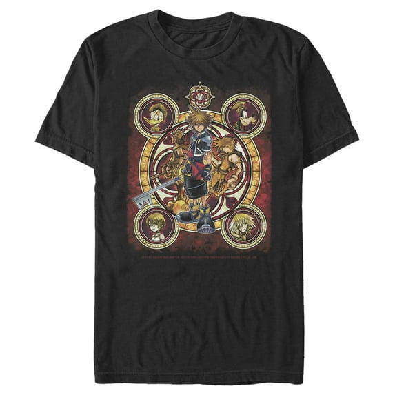 Men's Kingdom Hearts 2 Stained Glass Art Graphic Tee Black 2X Large