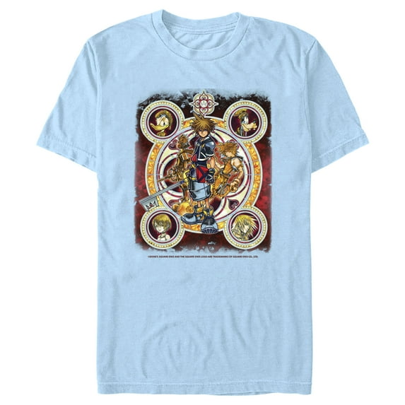 Men's Kingdom Hearts 2 Stained Glass Art Graphic Tee Light Blue 2X Large