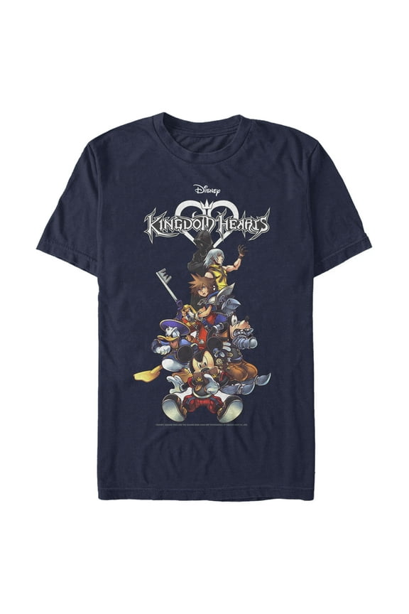 Men's Kingdom Hearts Coded Box Art Graphic Tee Navy Blue Large