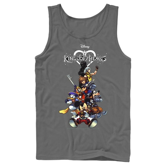 Men's Kingdom Hearts Coded Box Art Tank Top Charcoal Small