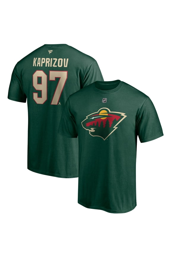 Men's Kirill Kaprizov Green Minnesota Wild Authentic Stack Name & Number T-Shirt
