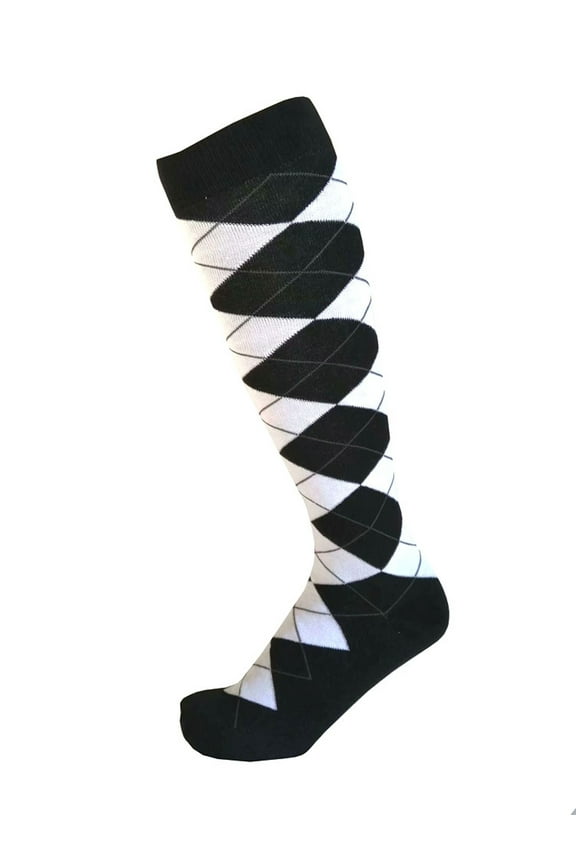 Men's Knee High Argyle Golf Sports Wedding Groomsman Party Events Christmas Father's Day Giftable Teamwork Casual Dress Socks In Black with White Color