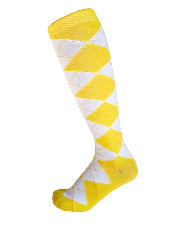 Men's Knee High Argyle Golf Sports Wedding Groomsman Party Events Christmas Father's Day Giftable Teamwork Casual Dress Socks In Yellow with White Color