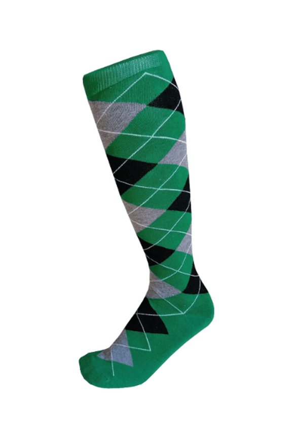Men's Knee High Argyle/Plaid/Scottish Tartan Golf Socks In Green with Black and Gray Color