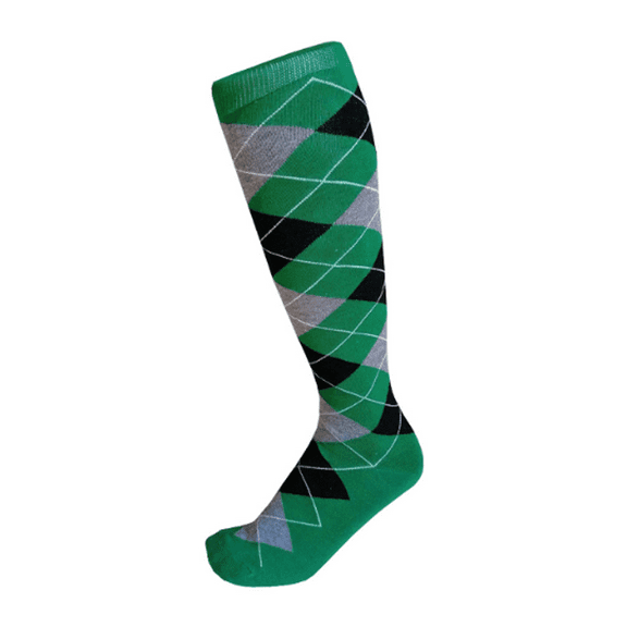 Men's Knee High Argyle/Plaid/Scottish Tartan Golf Socks In Green with Black and Gray Color