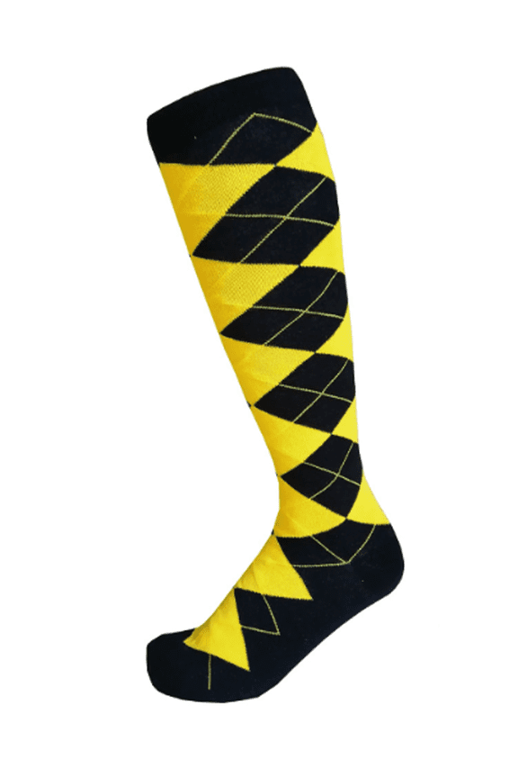 Men's Knee High Argyle/Plaid/Scottish Tartan Golf Sports Wedding Groomsman Party Events Christmas Father's Day Giftable Teamwork Casual Dress Socks In Black with Gold Yellow Color