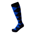 thumbnail image 1 of Men's Knee High Argyle/Plaid/Scottish Tartan Golf Sports Wedding Groomsman Party Events Christmas Father's Day Giftable Teamwork Casual Dress Socks In Black with Royal Blue, 1 of 4