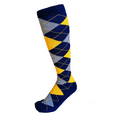 thumbnail image 1 of Men's Knee High Argyle/Plaid/Scottish Tartan Golf Sports Wedding Groomsman Party Events Christmas Father's Day Giftable Teamwork Casual Dress Socks In Navy with Gold Yellow and Heather Gray Color, 1 of 8