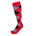thumbnail image 1 of Men's Knee High Argyle/Plaid/Scottish Tartan Golf Sports Wedding Groomsman Party Events Christmas Father's Day Giftable Teamwork Casual Dress Socks In Red with Black and Gray Color, 1 of 8