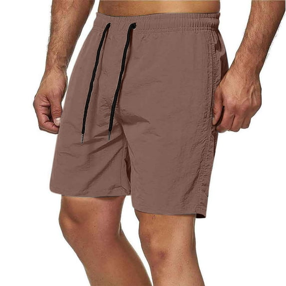 Men's Knee Length Sports Casual Shorts Solid Color Summer Beach Drawstring Shorts Mens Drawstring Cotton Sweat Shorts Coffee M