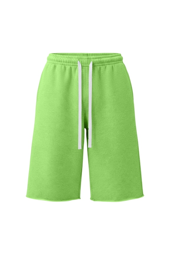Men's Knee Length Sweat Short Drawstring Waist Straight Leg Sports Shorts Raw Hew Baggy Shorts with Pockets Streetwear Green XL