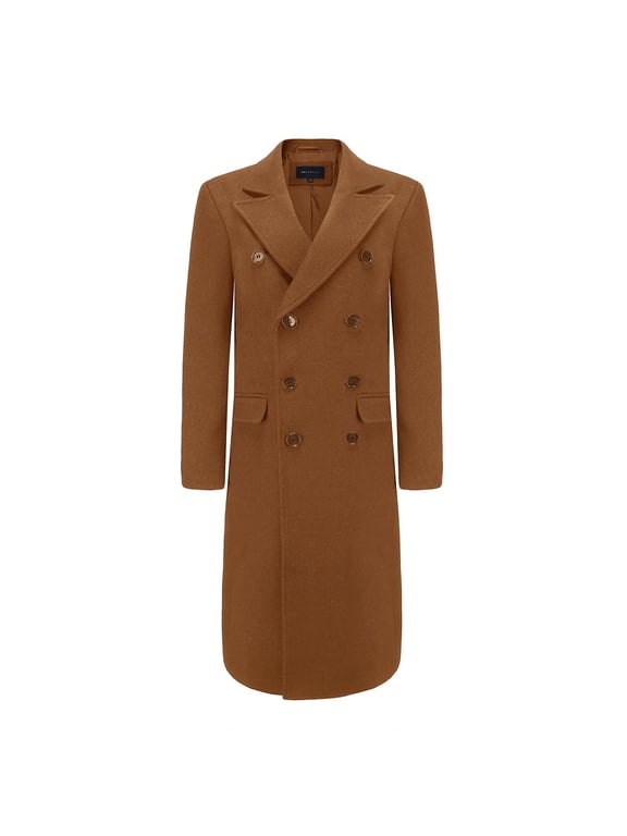 Men's Knee Length Wool Blend Three Button Long Jacket Overcoat Top Coat