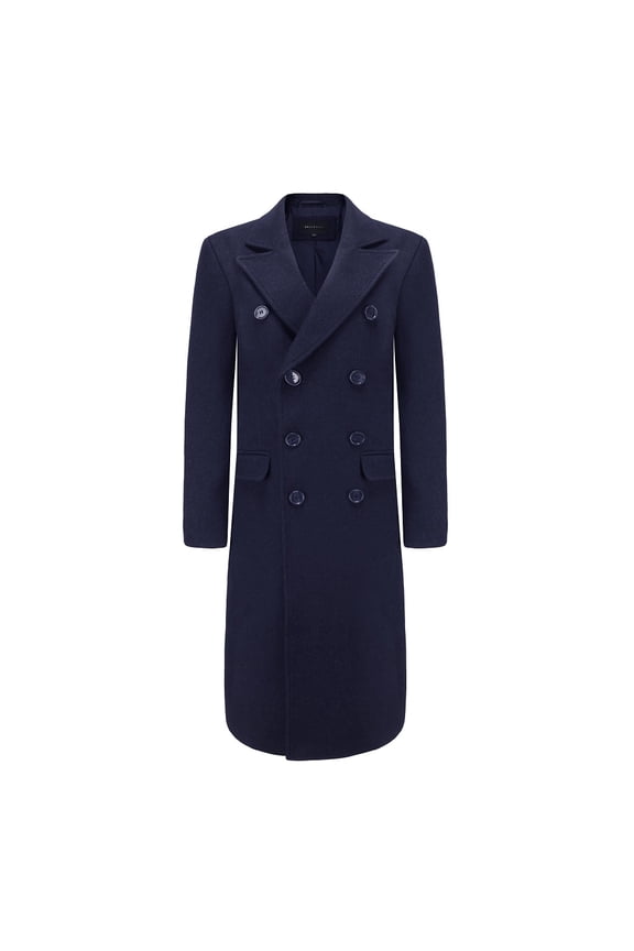 Men's Knee Length Wool Blend Three Button Long Jacket Overcoat Top Coat