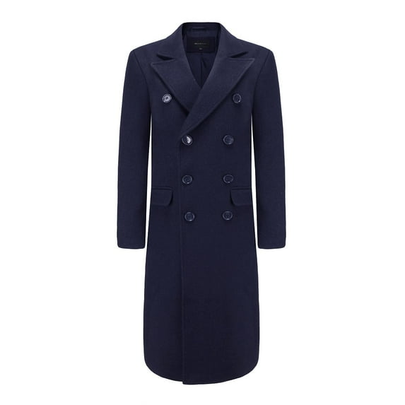 Men's Knee Length Wool Blend Three Button Long Jacket Overcoat Top Coat