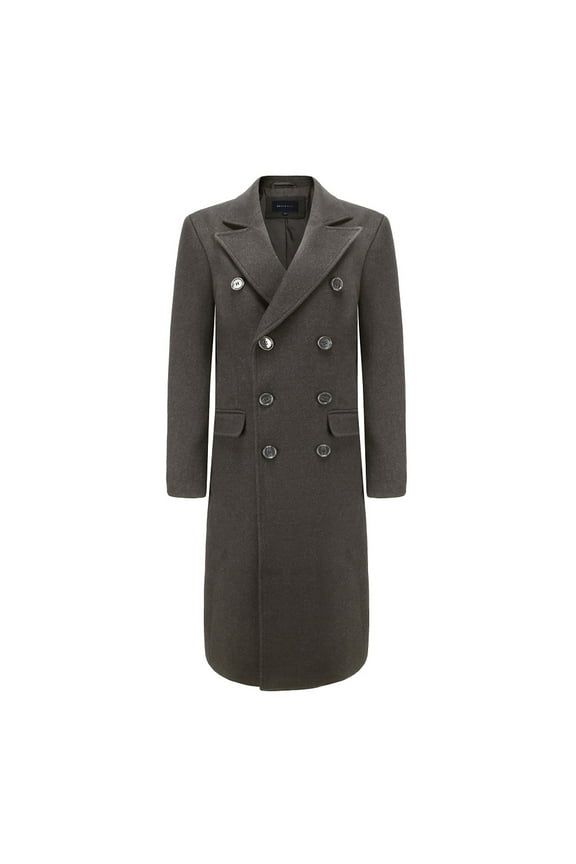 Men's Knee Length Wool Blend Three Button Long Jacket Overcoat Top Coat
